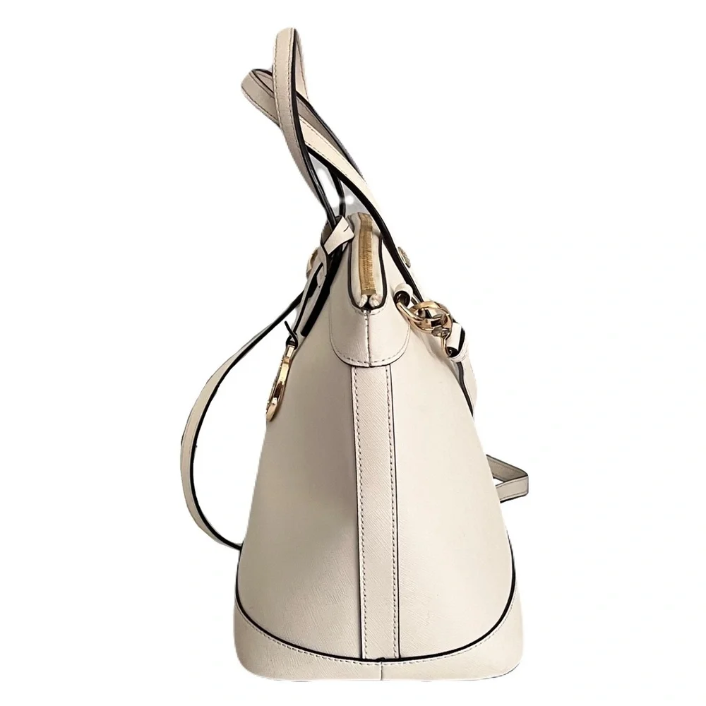 Henri Bendel Ivory Saffiano Leather Convertible Crossbody Satchel